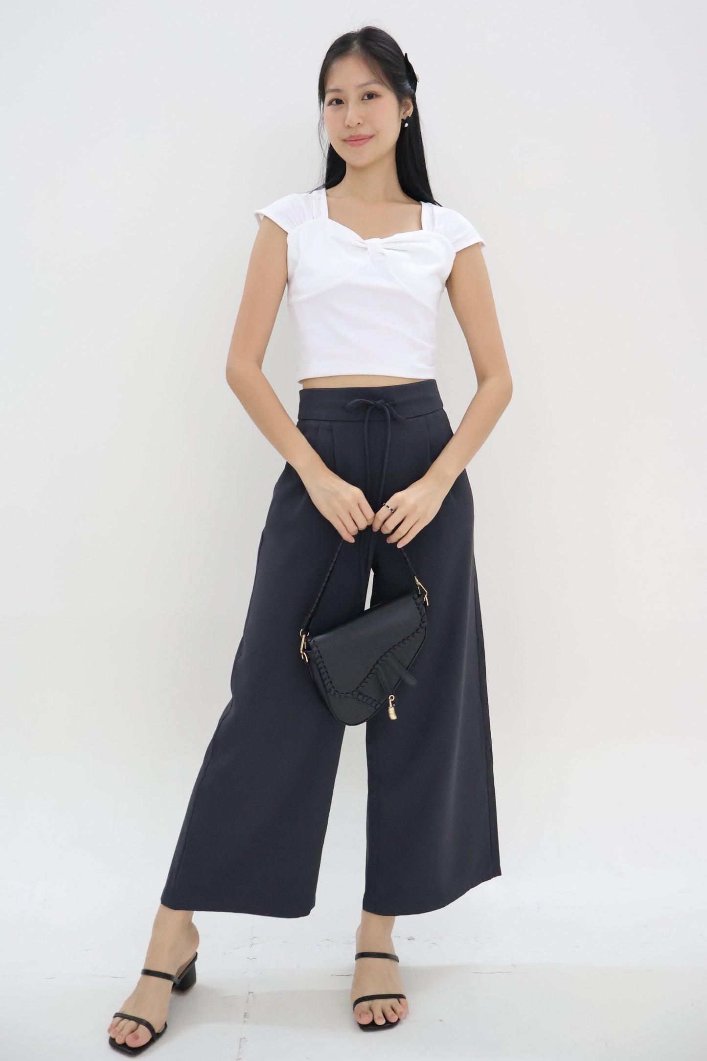 Laura Ribbon Tie Front Flare Pants In Grey