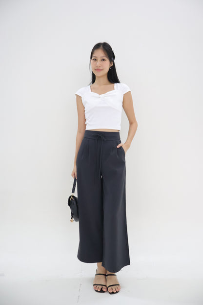 Laura Ribbon Tie Front Flare Pants In Grey