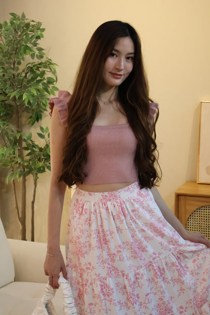 Cassy Floral Patterned Pocket Maxi Skirt In White