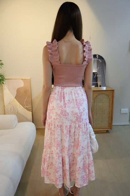 Cassy Floral Patterned Pocket Maxi Skirt In White