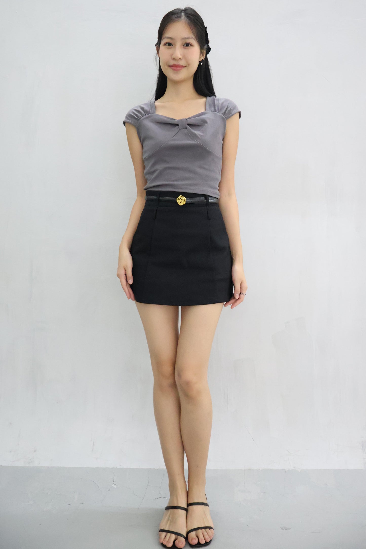 Sonia Sweetheart Bow Top In Grey