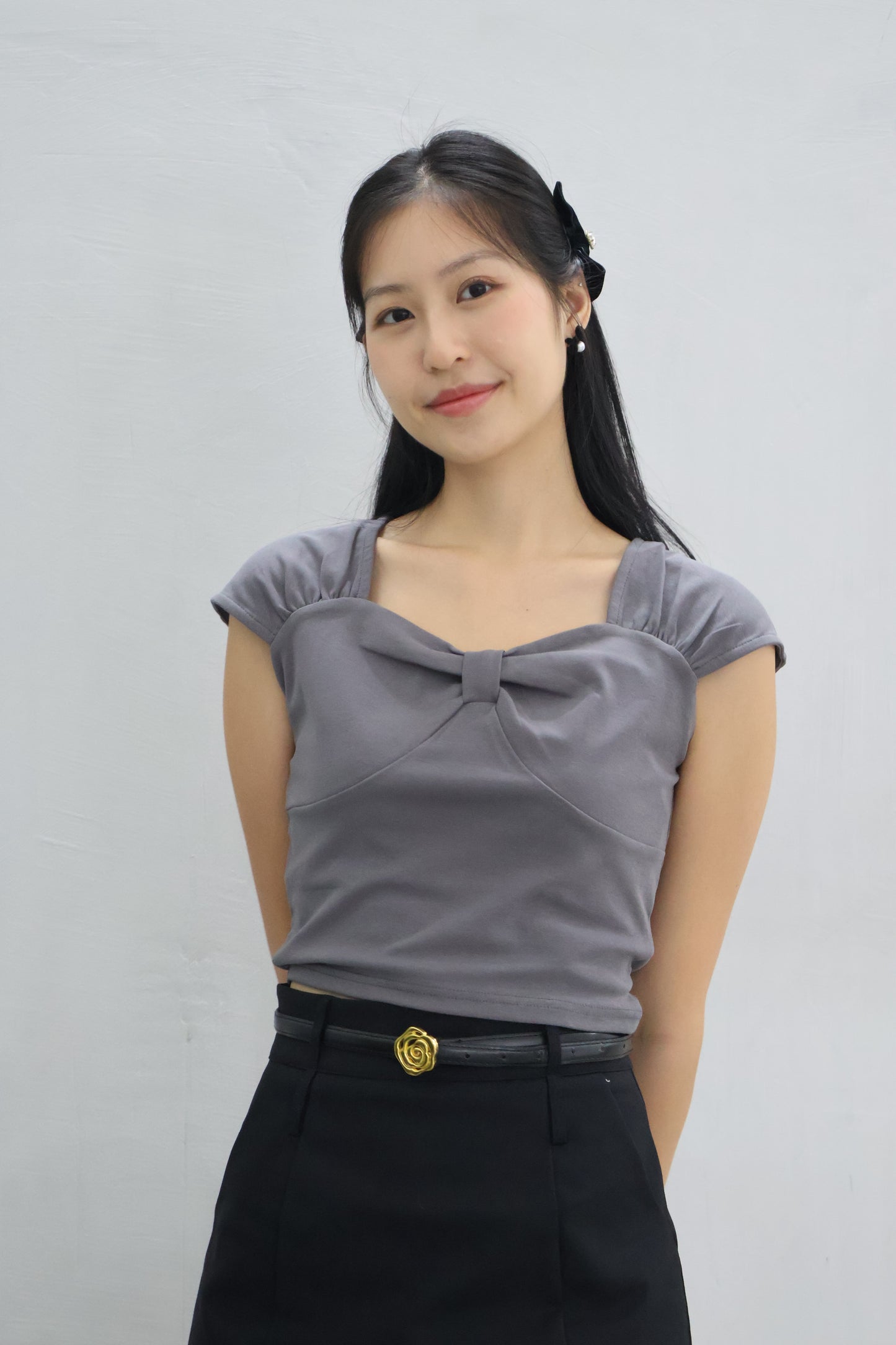 Sonia Sweetheart Bow Top In Grey