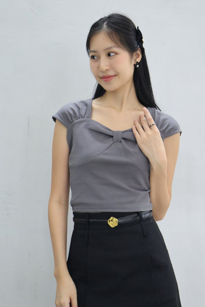 Sonia Sweetheart Bow Top In Grey