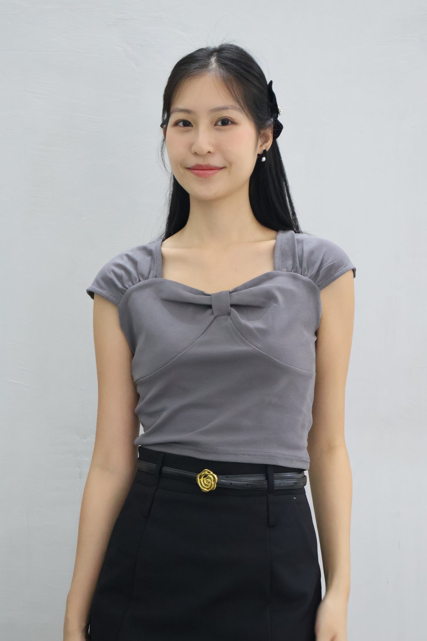 Sonia Sweetheart Bow Top In Grey