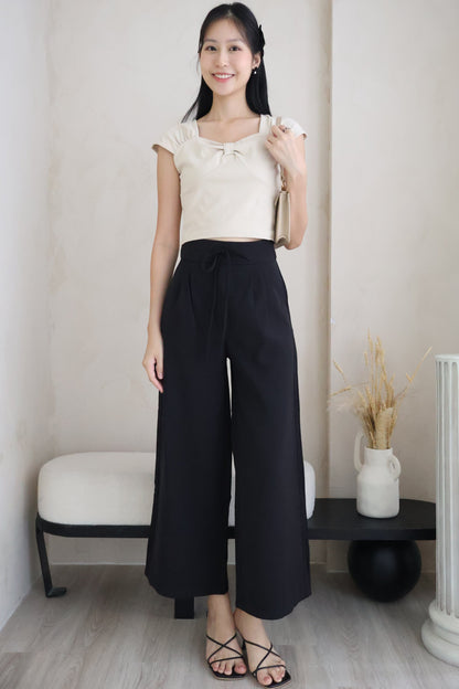 Laura Ribbon Tie Front Flare Pants In Black