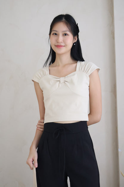 Sonia Sweetheart Bow Top In Oat