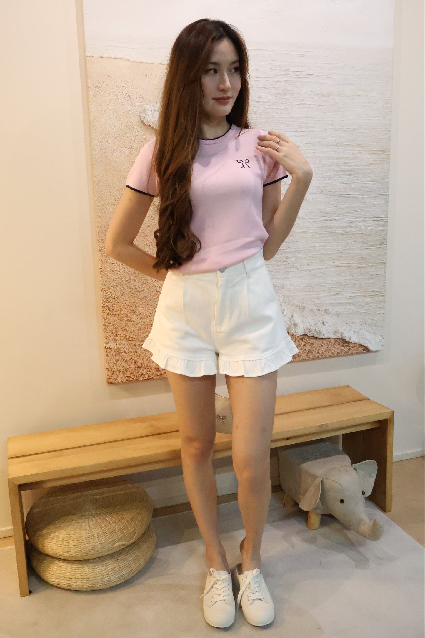 Tasha Embroidered Ribbon Knit Top In Pink