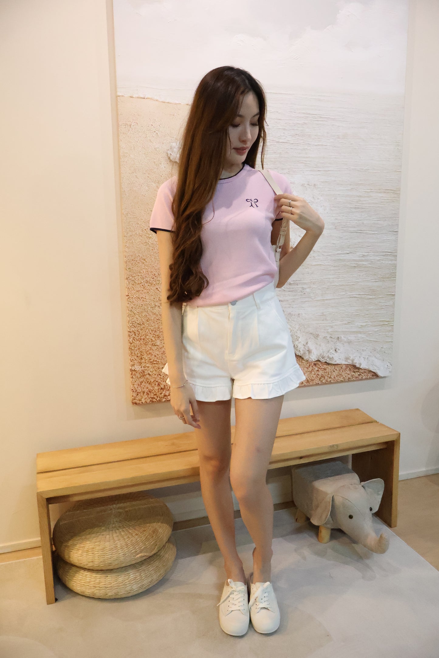 Tasha Embroidered Ribbon Knit Top In Pink