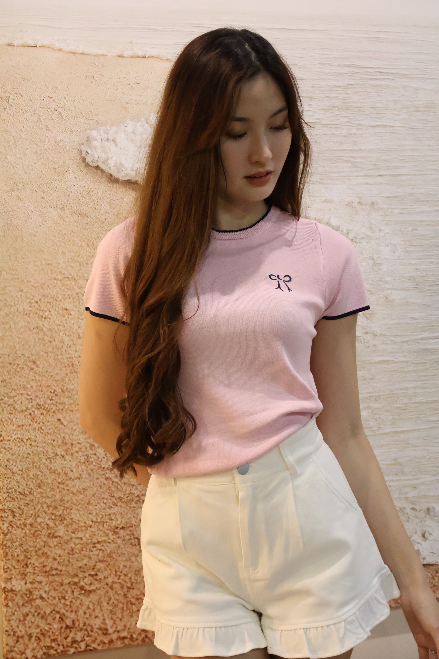 Tasha Embroidered Ribbon Knit Top In Pink