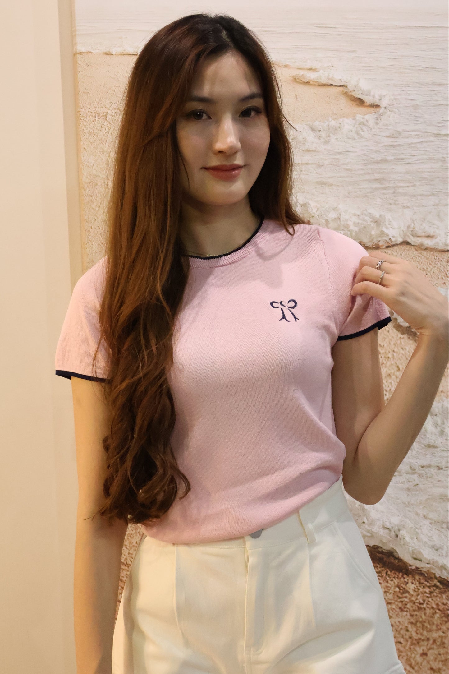 Tasha Embroidered Ribbon Knit Top In Pink