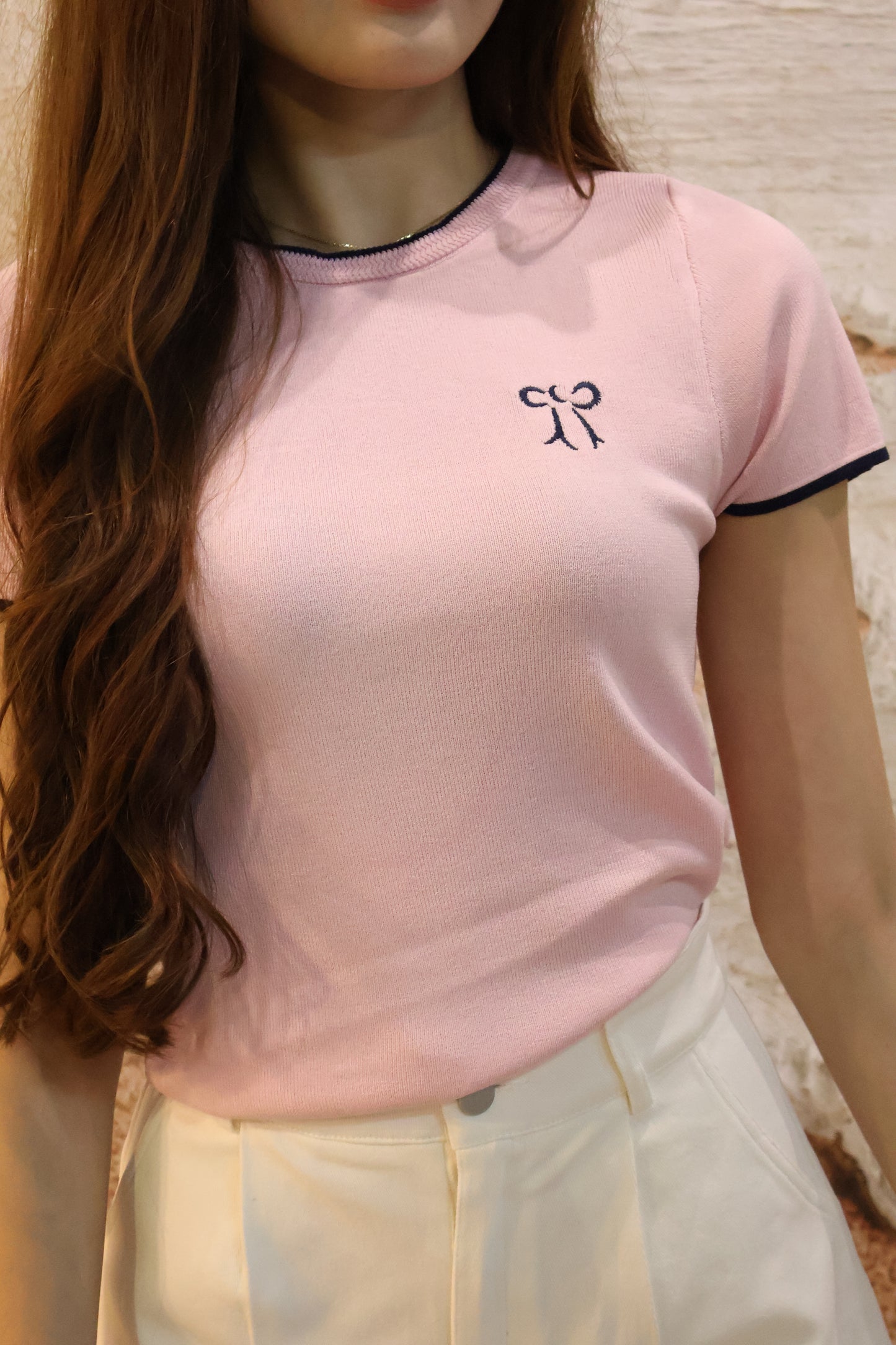Tasha Embroidered Ribbon Knit Top In Pink