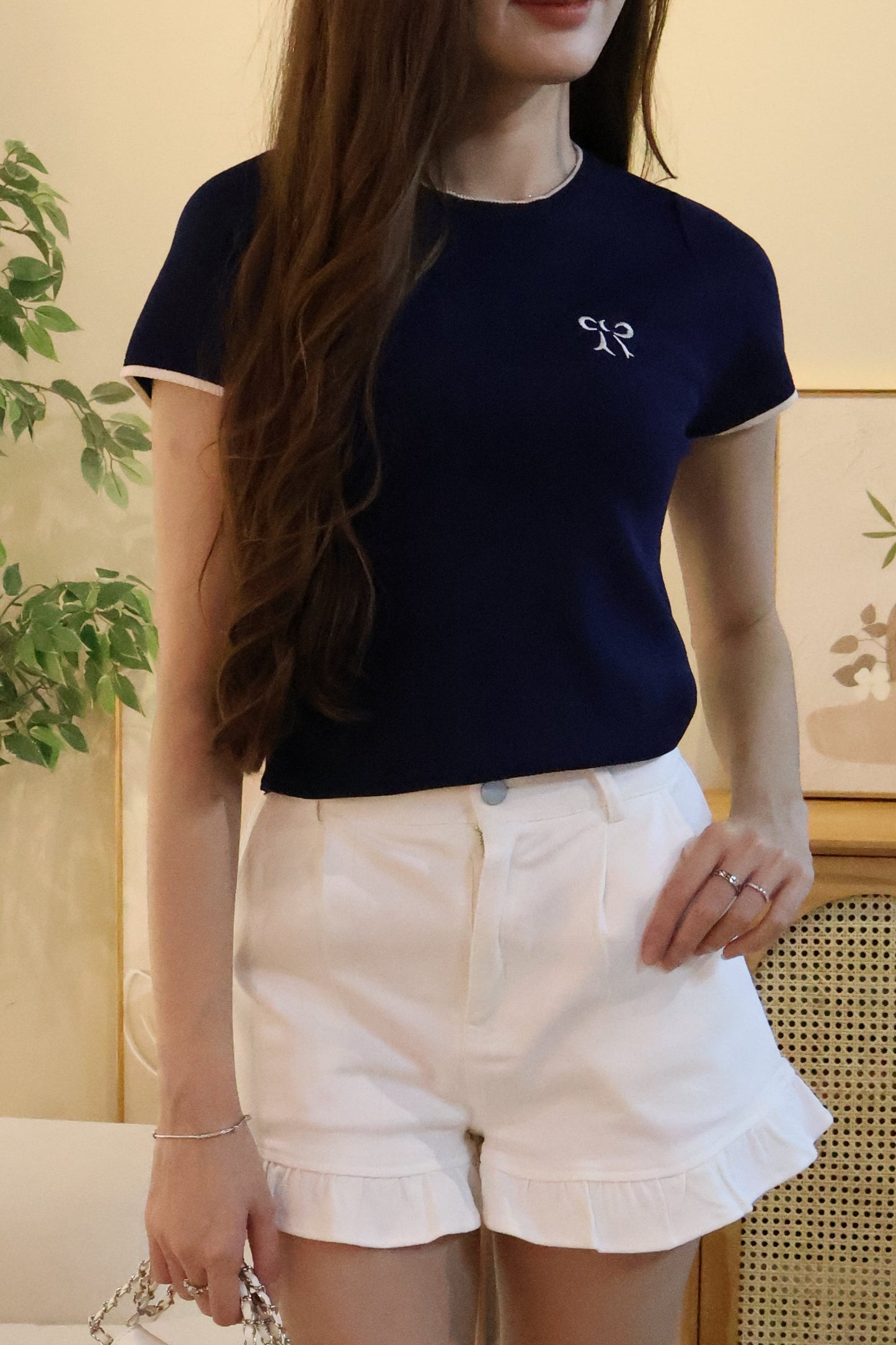 Shernice Ruffle Hem Shorts In White