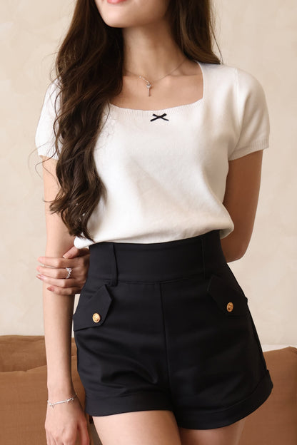 Elodie Ribbon Soft Knit Square Neck Top In Off White