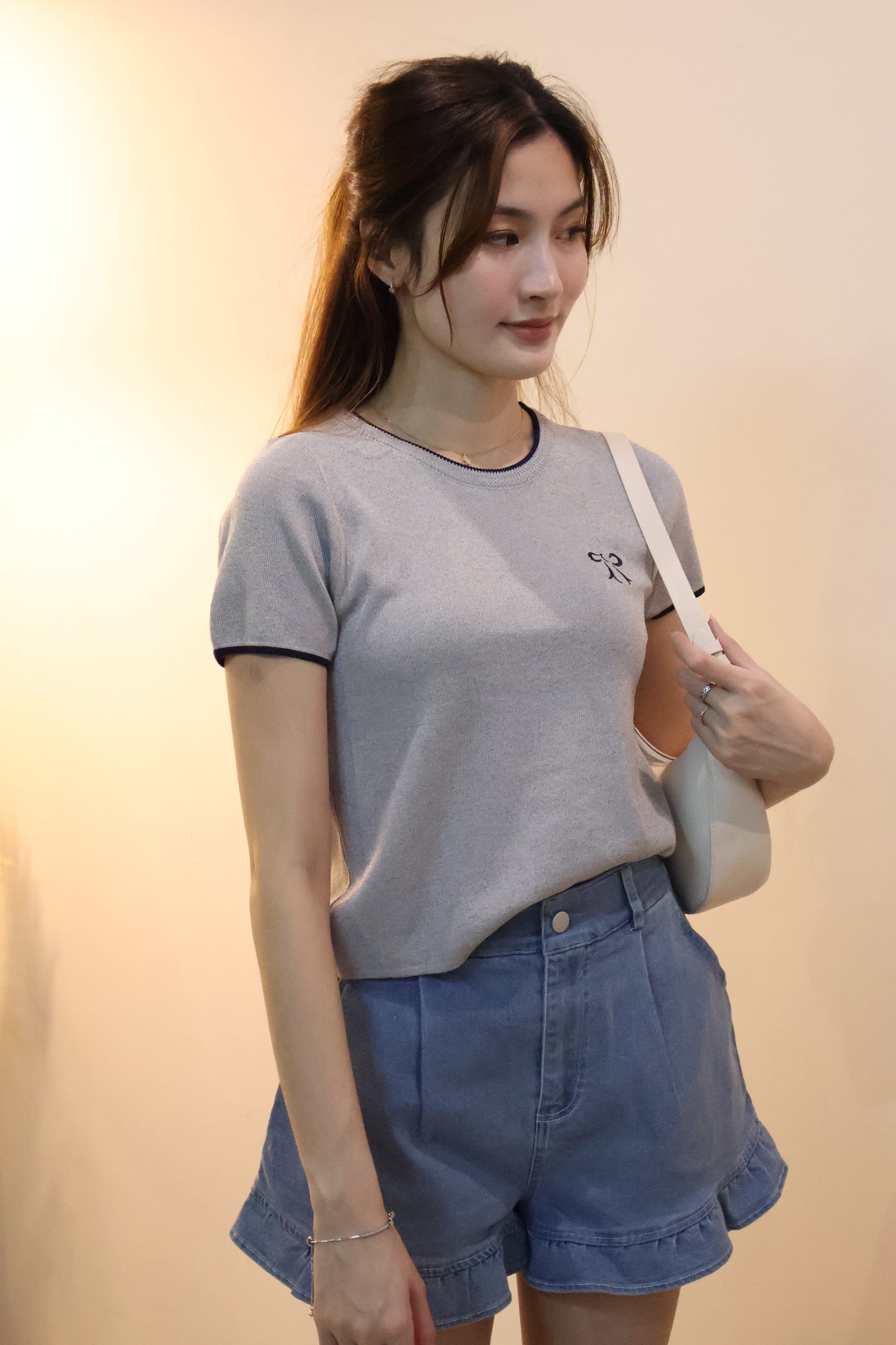 Shernice Ruffle Hem Shorts In Denim