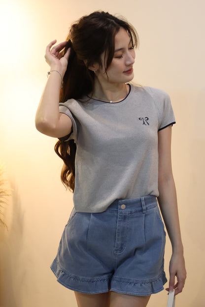 Shernice Ruffle Hem Shorts In Denim