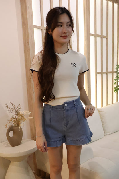 Tasha Embroidered Ribbon Knit Top In Cream