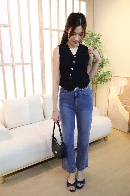 Sandrick Button Knit Vest Top In Black