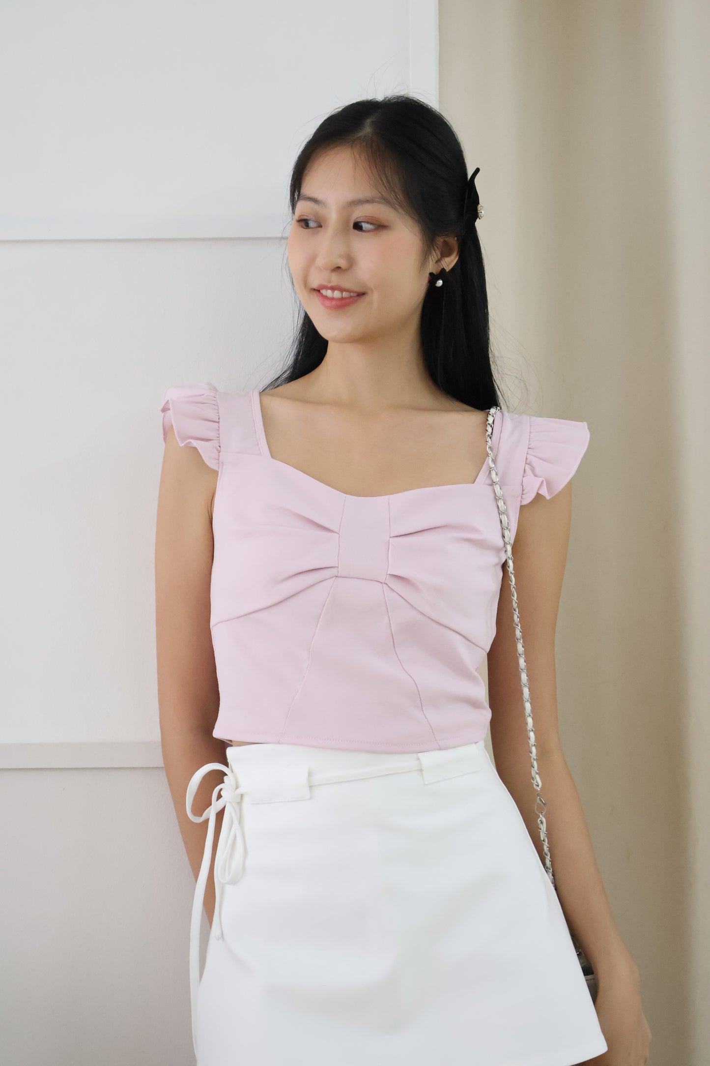 Cara Flutter Sleeve Top In Soft Lilac