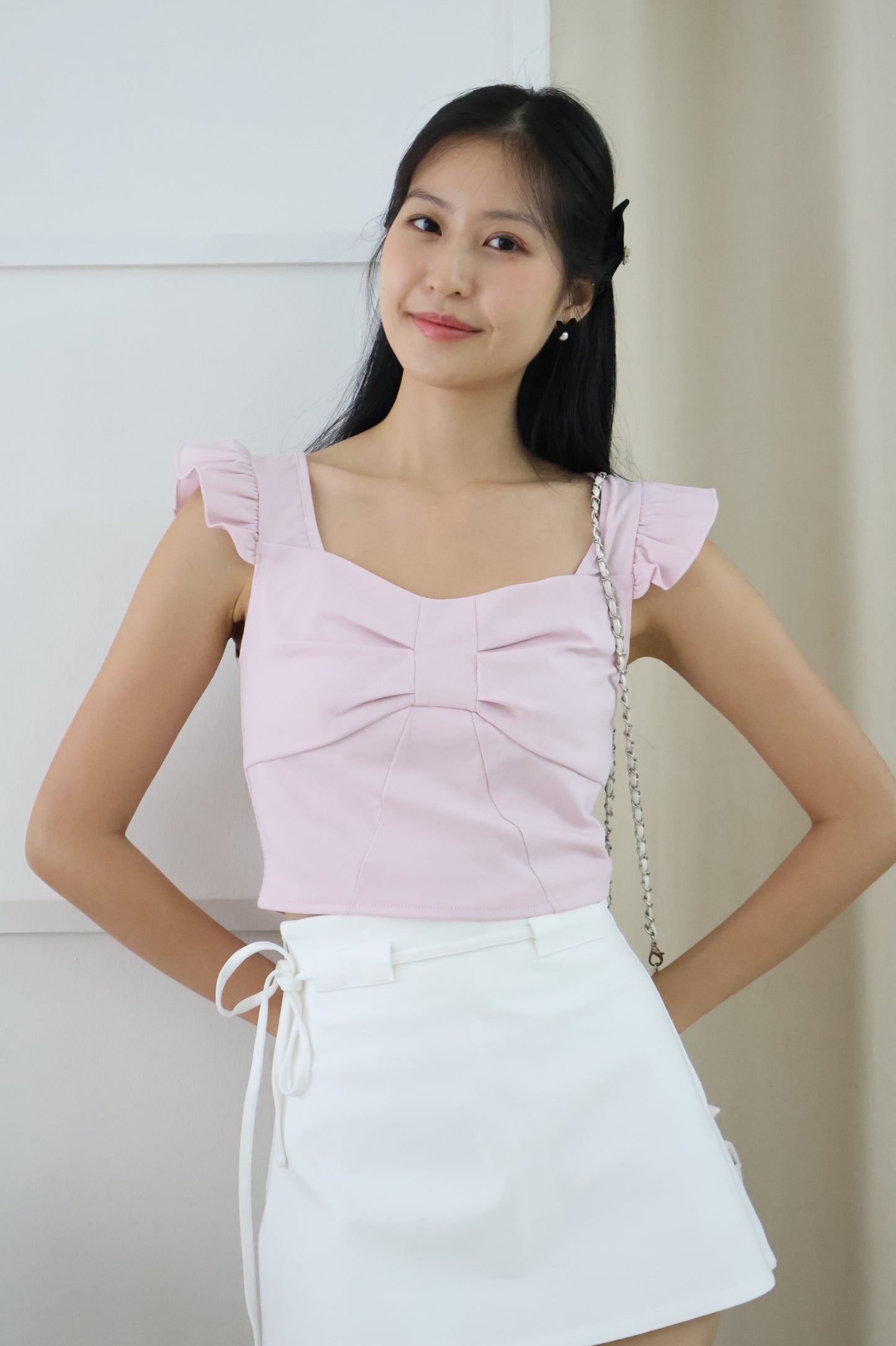 Cara Flutter Sleeve Top In Soft Lilac