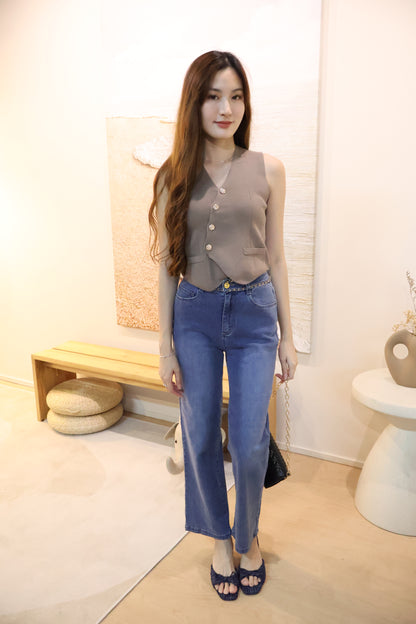 Sandrick Button Knit Vest Top In Taupe