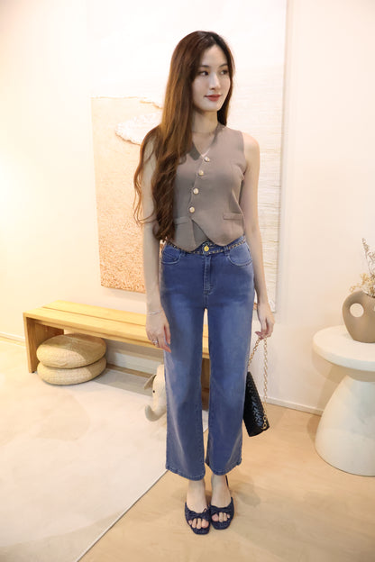 Sandrick Button Knit Vest Top In Taupe