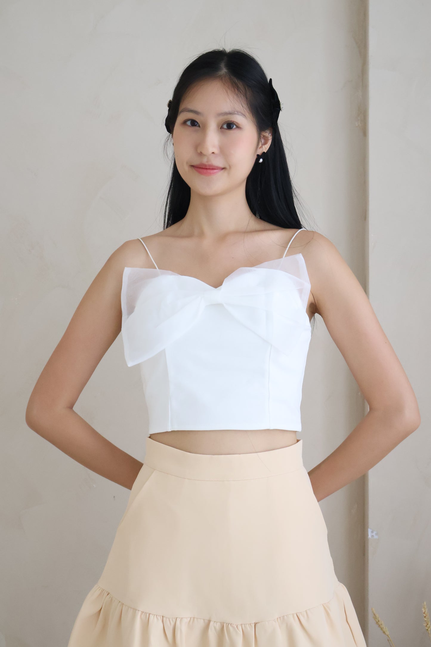 Rien Mesh Ribbon Camisole In White