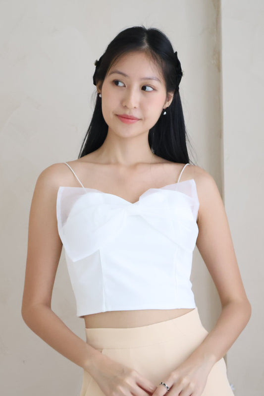 Rien Mesh Ribbon Camisole In White