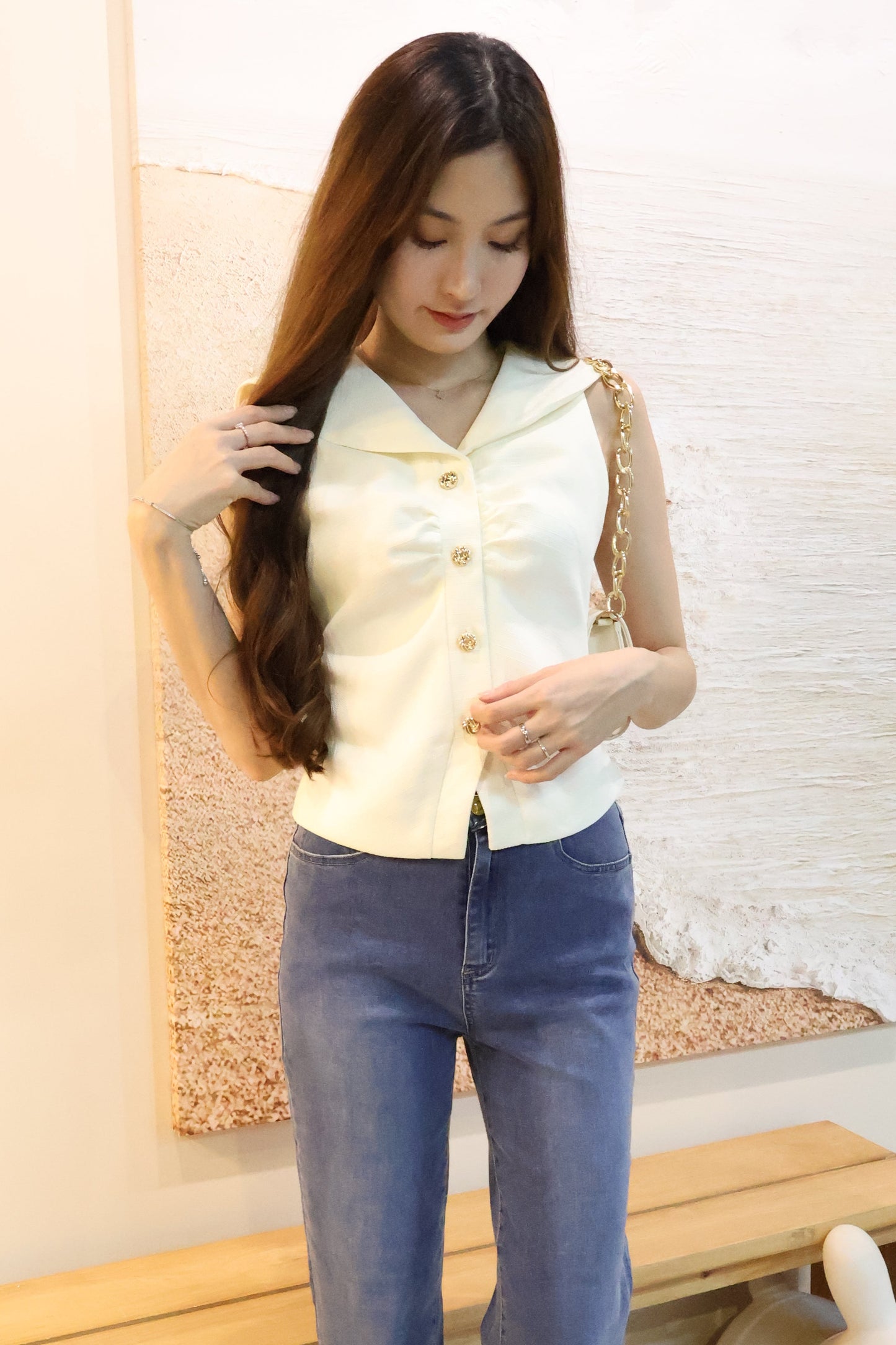 Kerina Sailor Collar Blouse In Cream