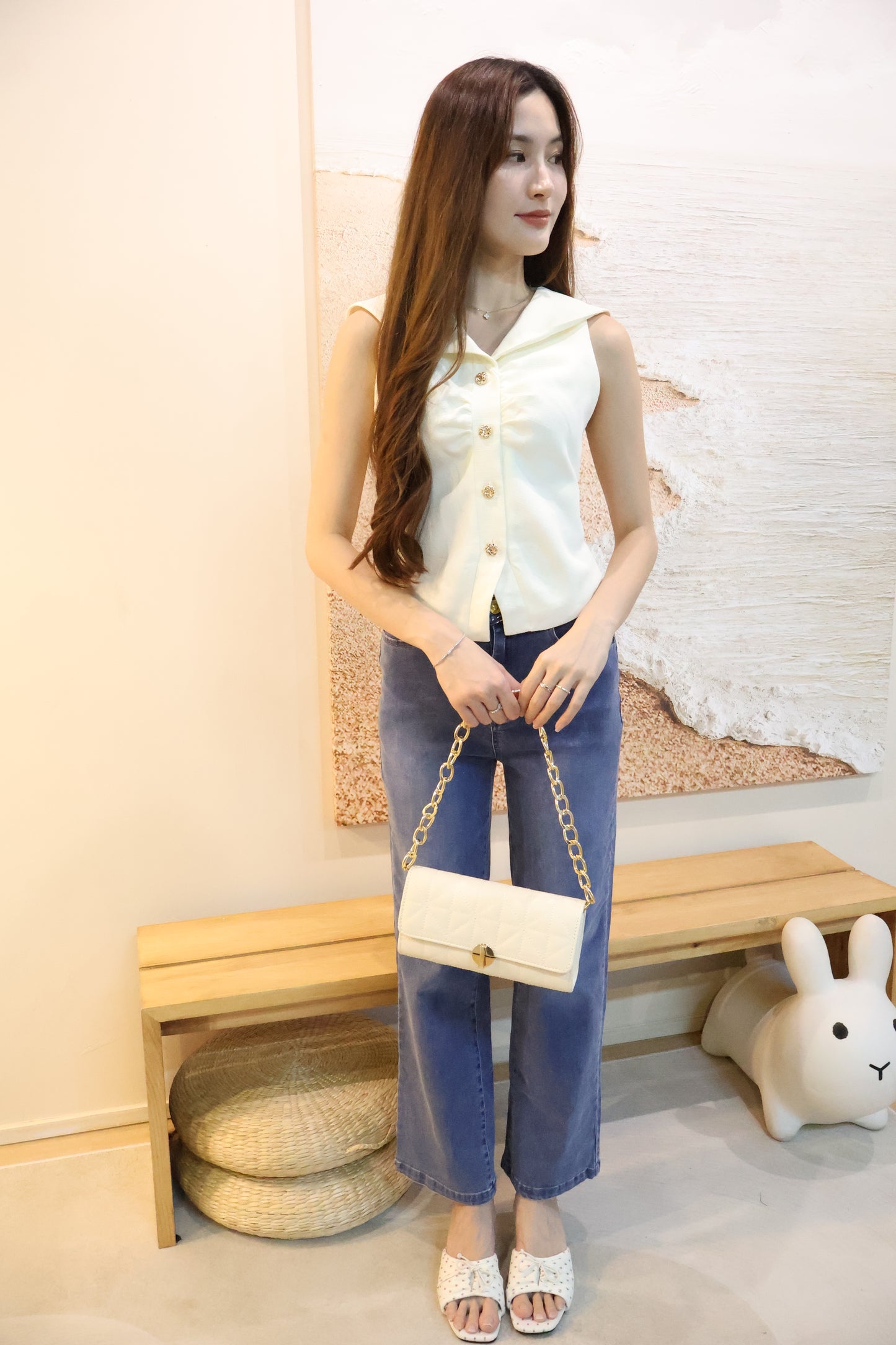 Kerina Sailor Collar Blouse In Cream