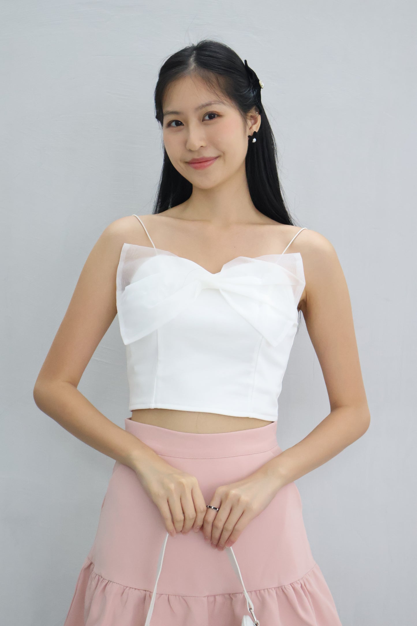 Rien Mesh Ribbon Camisole In White