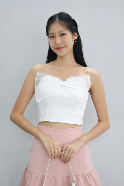 Rien Mesh Ribbon Camisole In White