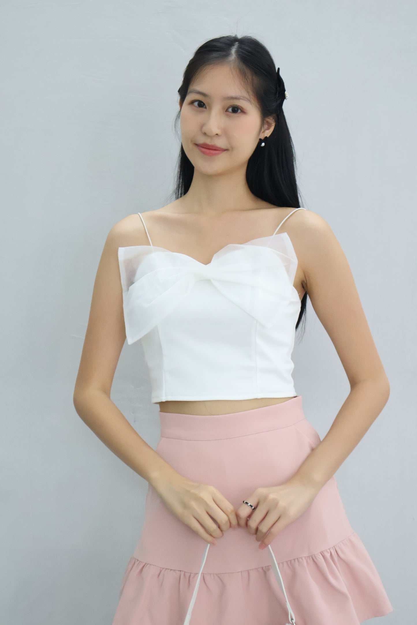 Rien Mesh Ribbon Camisole In White