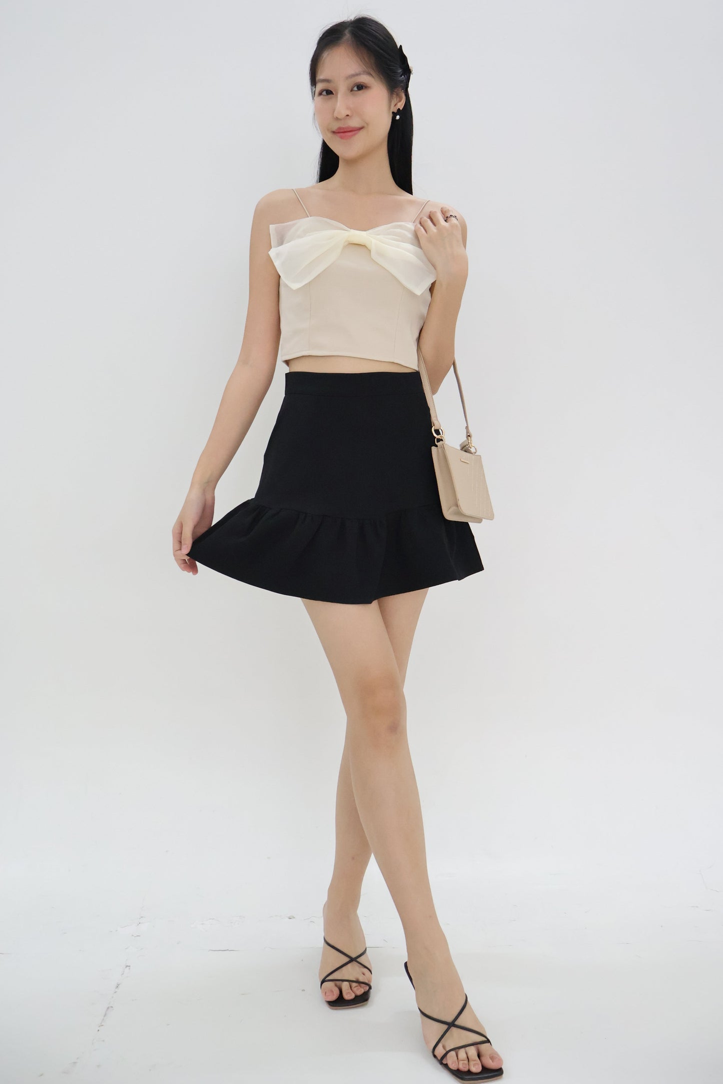 Rien Mesh Ribbon Camisole In Beige