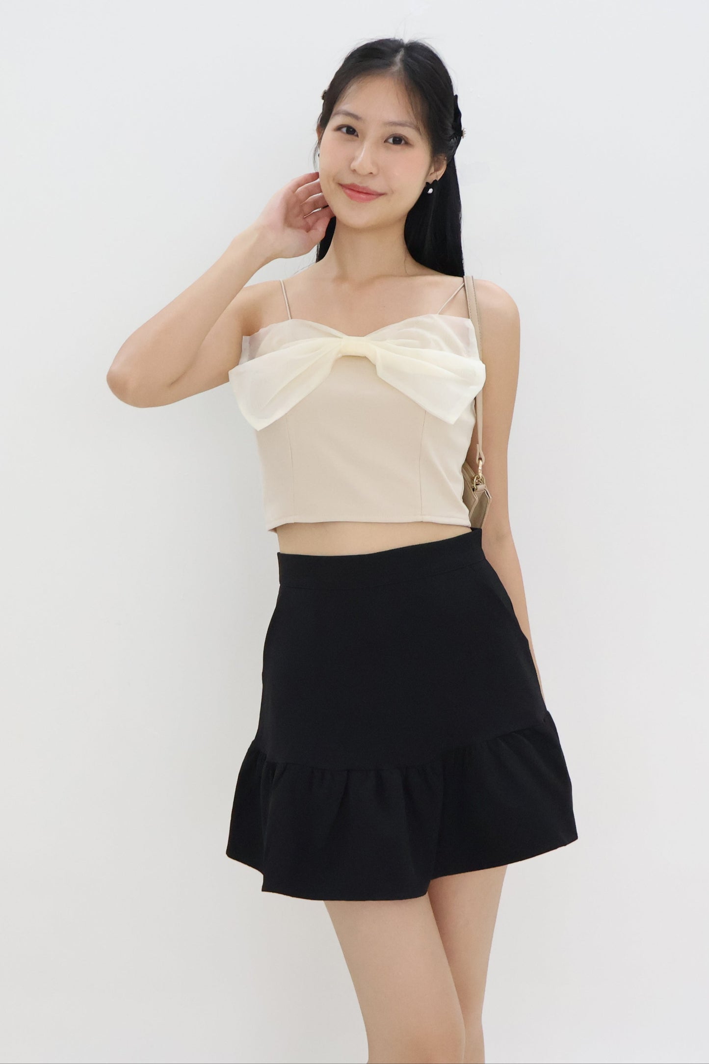 Rien Mesh Ribbon Camisole In Beige