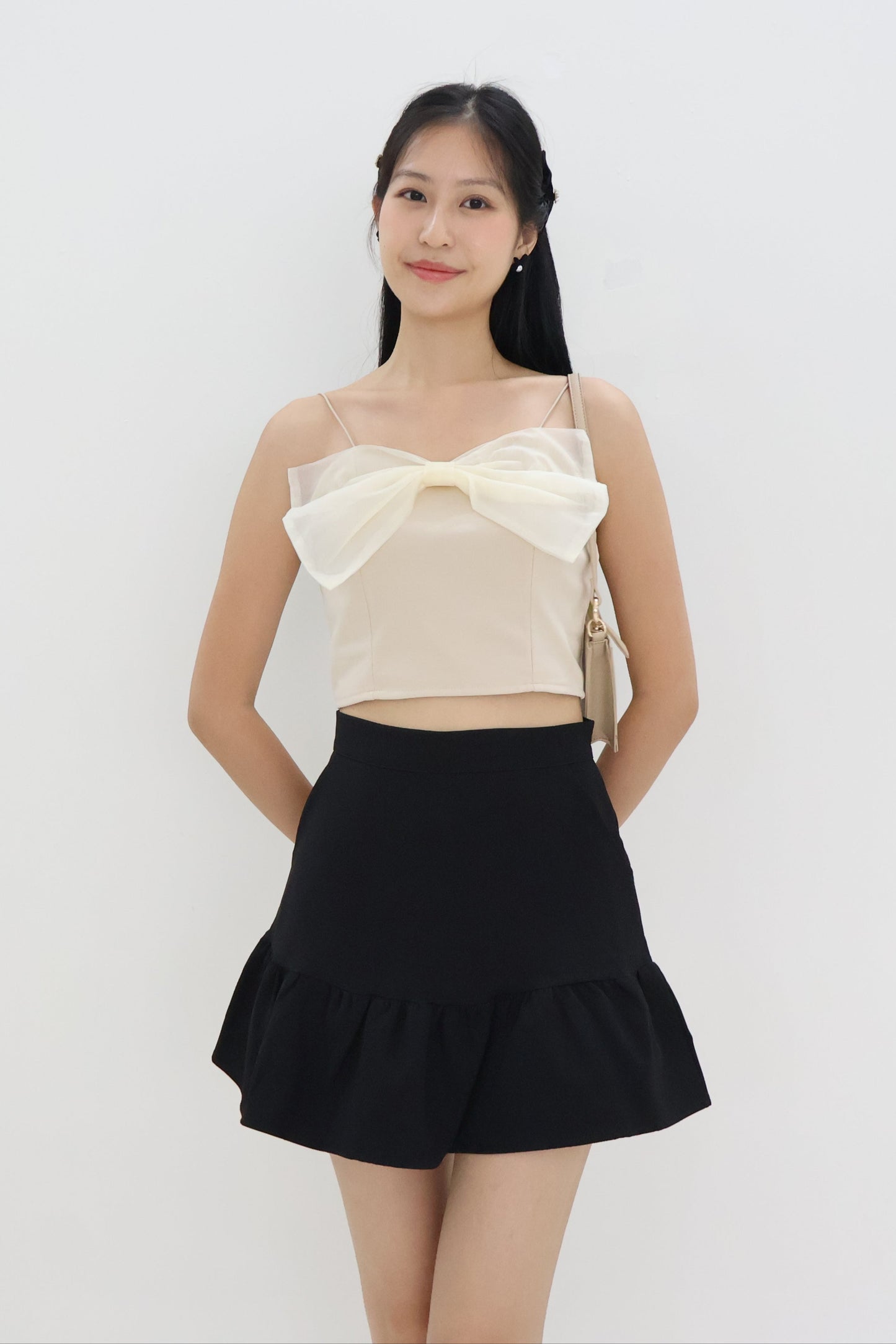 Rien Mesh Ribbon Camisole In Beige