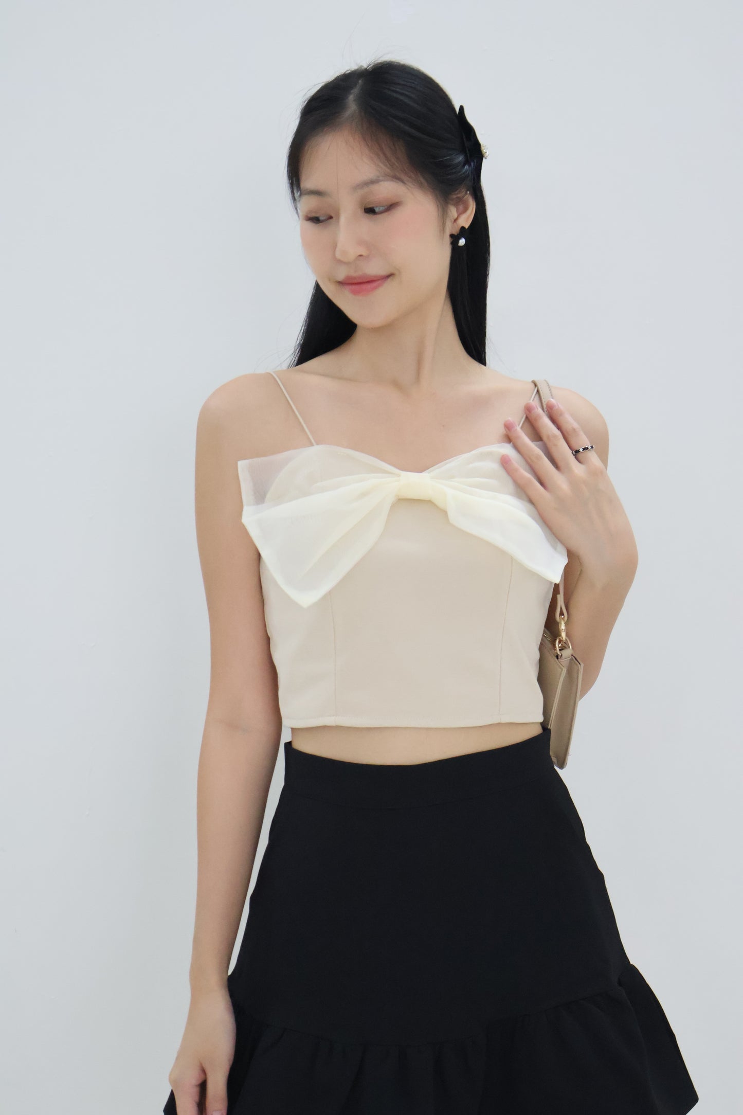Rien Mesh Ribbon Camisole In Beige