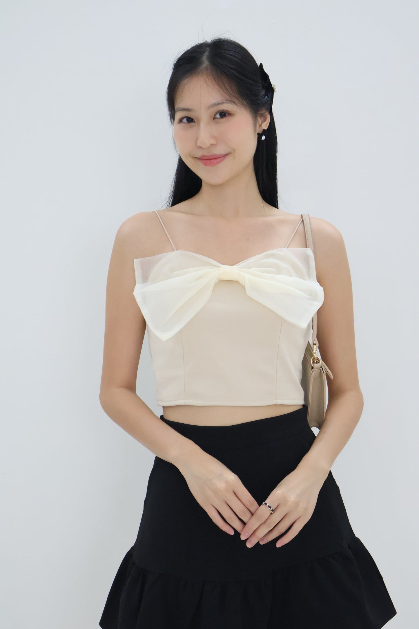 Rien Mesh Ribbon Camisole In Beige