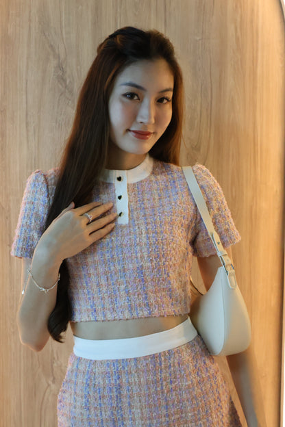 Mabel Heart Buttons Tweed Co-Ords Set In Pink