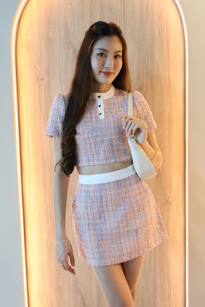 Mabel Heart Buttons Tweed Co-Ords Set In Pink