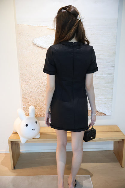 *Premium* Leigh Bejeweled Button Tweed Dress In Black