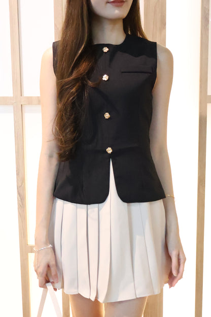 *Restocked* *Premium* Izzy Rose Gold Buttons Pleated Dress In Black