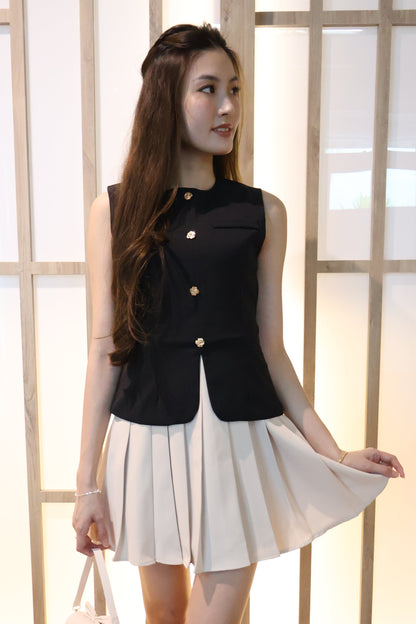 *Restocked* *Premium* Izzy Rose Gold Buttons Pleated Dress In Black