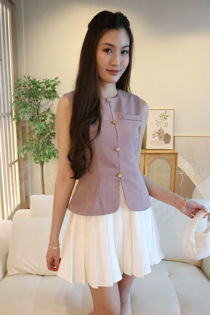 *Restocked* *Premium* Izzy Rose Gold Buttons Pleated Dress In Mulberry