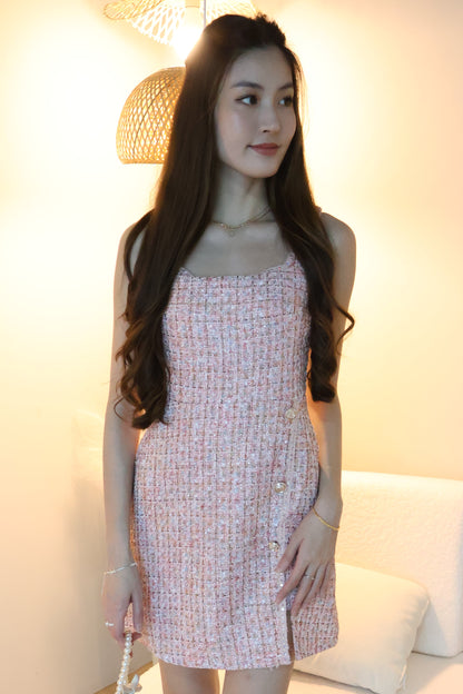 Ashley Tweed Glitter Romper Dress In Pink