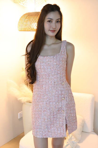 Ashley Tweed Glitter Romper Dress In Pink