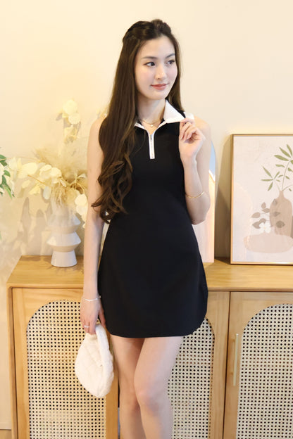 Ariana Halter Polo Dress In Black