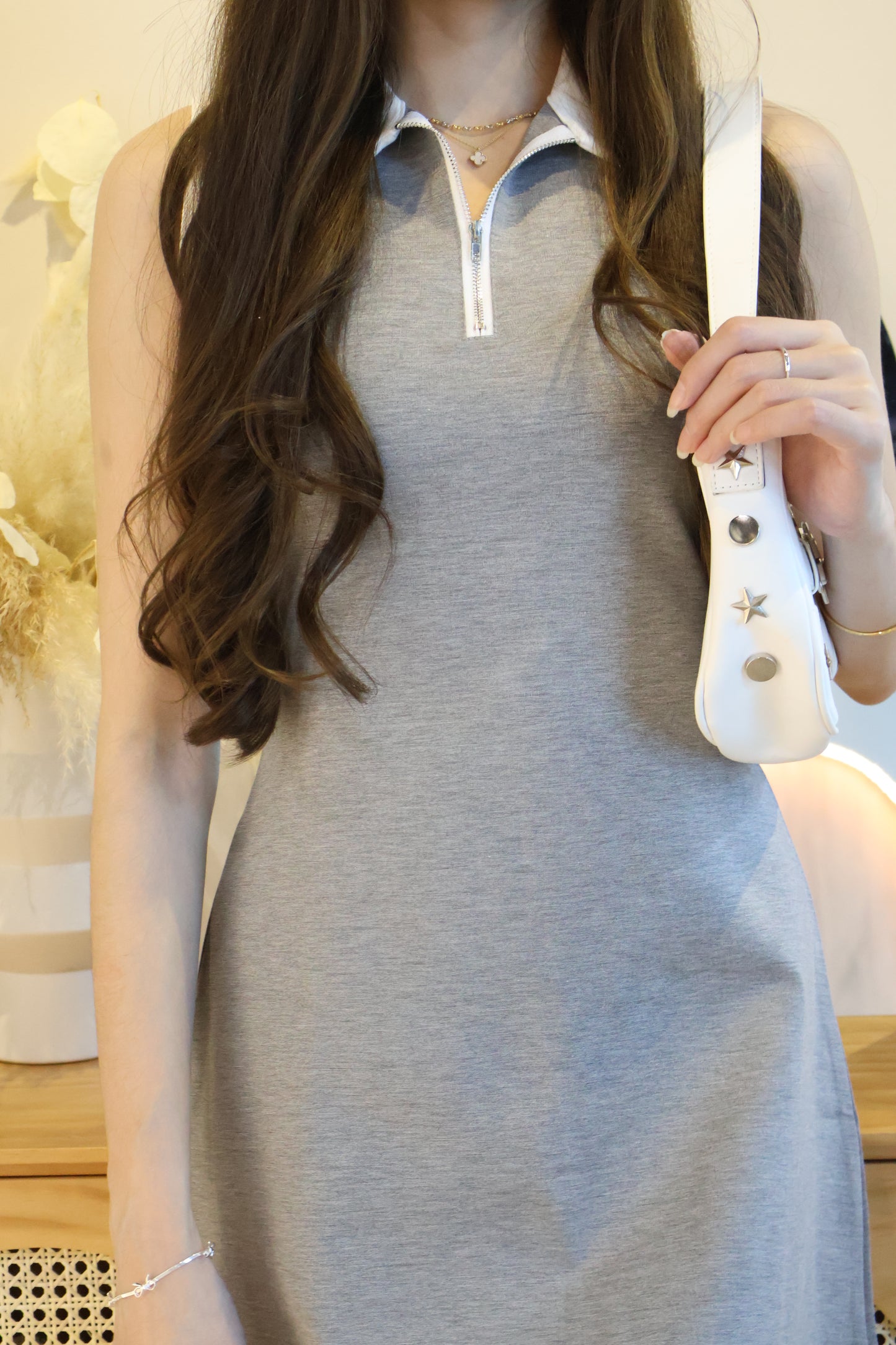 Ariana Halter Polo Dress In Grey