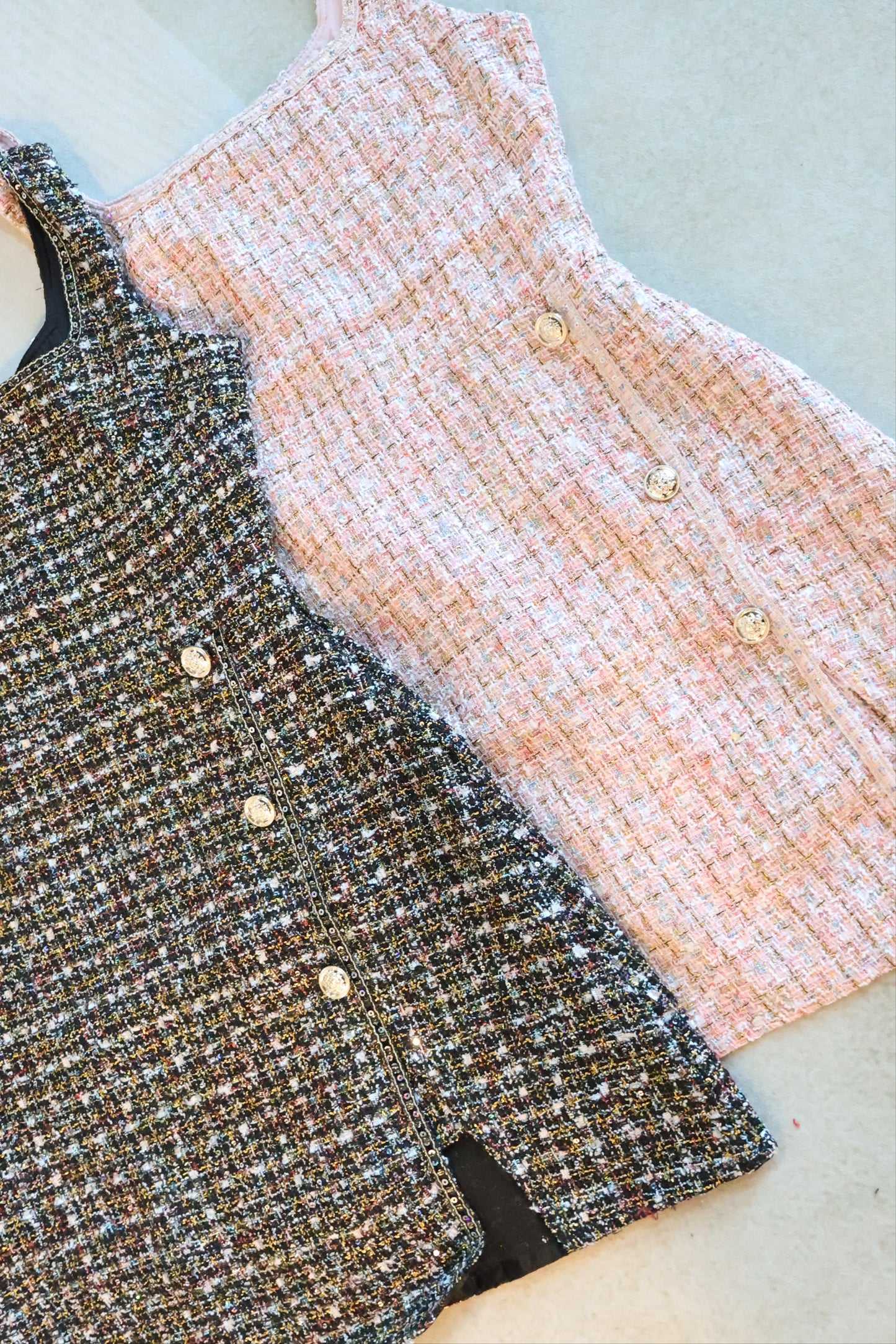 Ashley Tweed Glitter Romper Dress In Pink