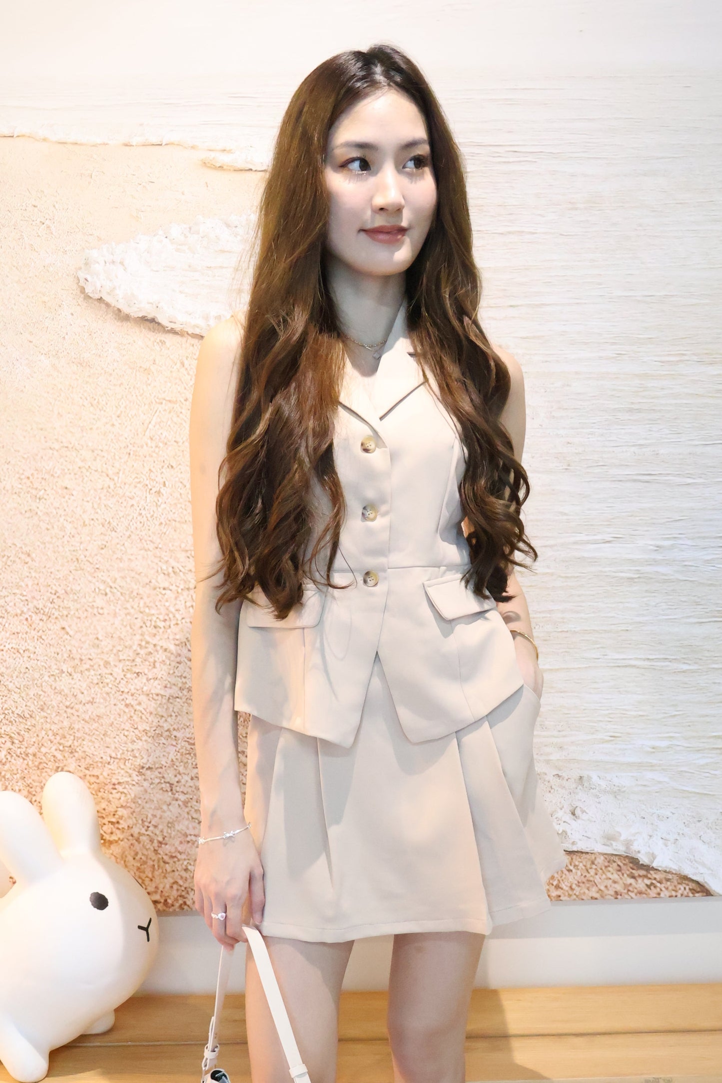 Mandy Vest Button Co-Ords Set In Cream