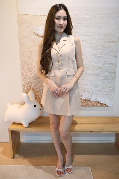 Mandy Vest Button Co-Ords Set In Cream